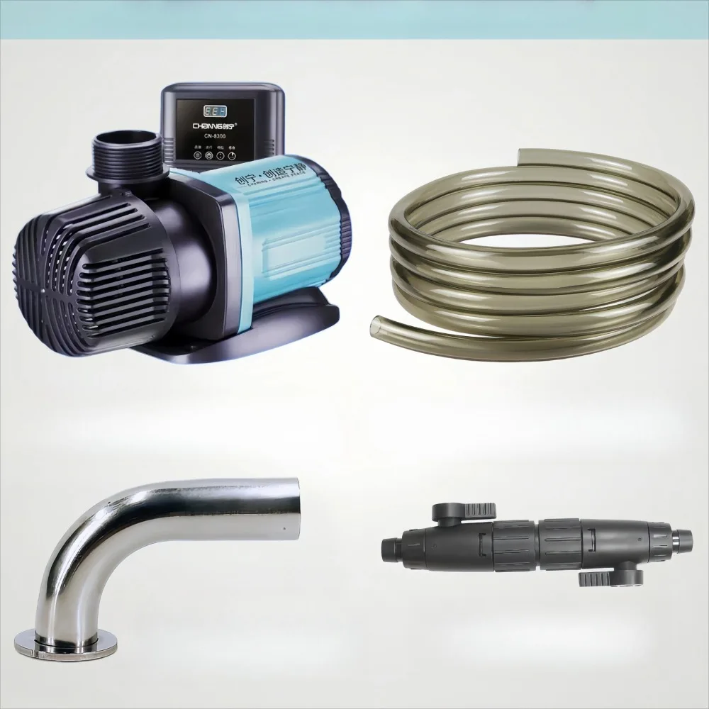 Adjustable Aquarium Water Pump Kit with 4m 16/22mm Hose Quick Connector Stainless Steel Outlet for Fish Tank Filter