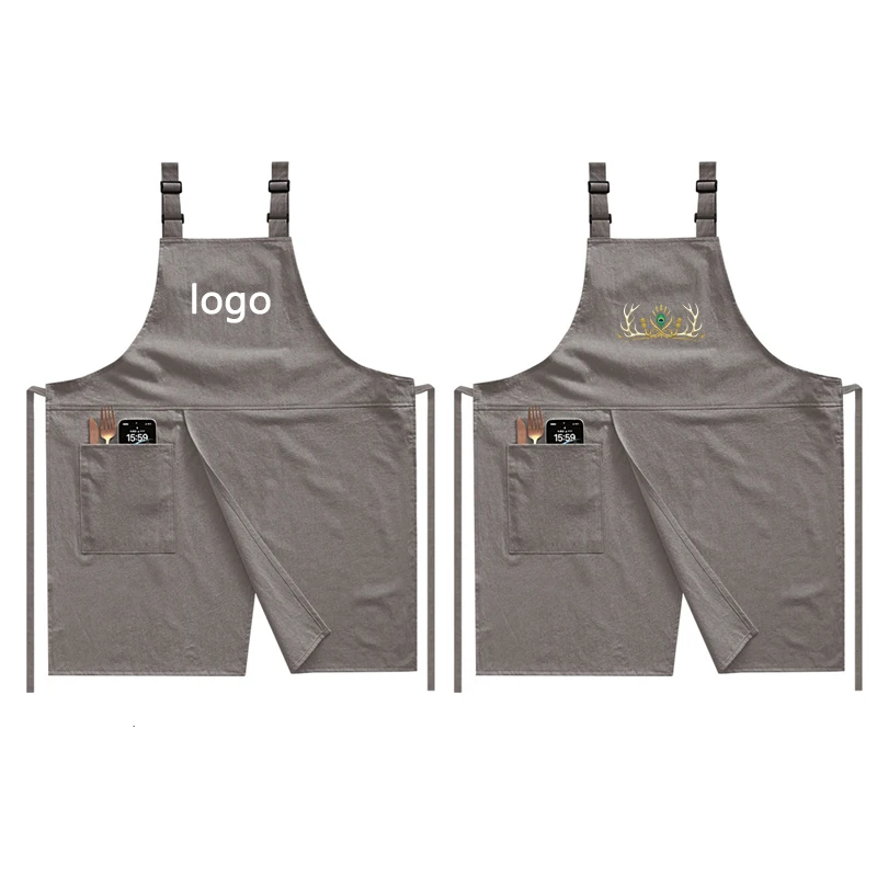 

Trendy Cotton Linen Apron For Home Kitchen Cooking Baking Workwear With Custom Logo Printing