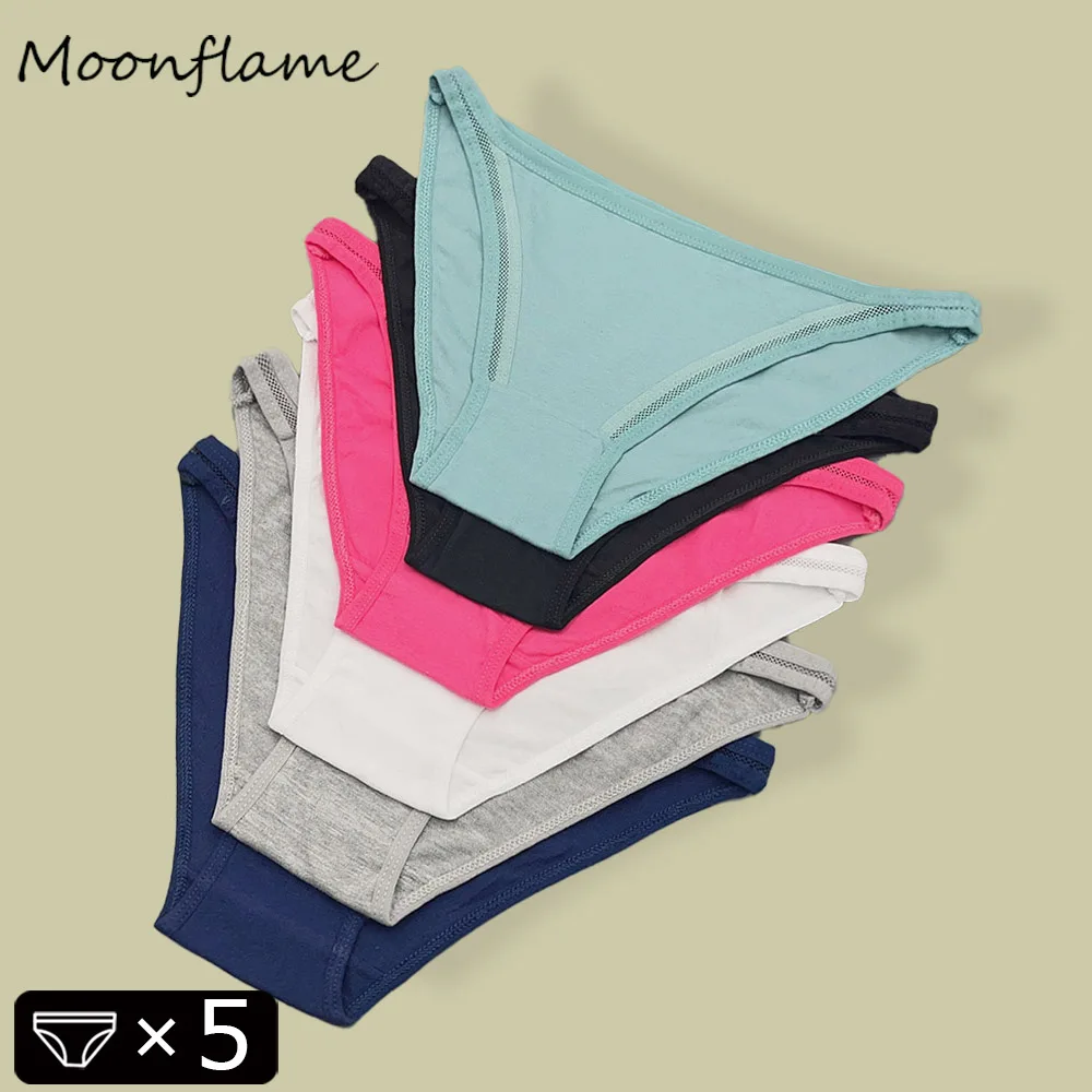 

Moonflame 5 Pcs Hot Sale Solid Color Cotton Women's Briefs For Women Underwear Ladies Panties