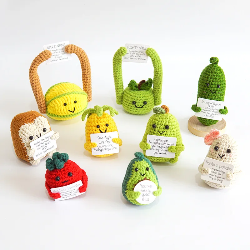 

Funny Positive Potato Pickles Doll, Handmade Support Crochet Christmas Gift for Friends Home Office Car Decor