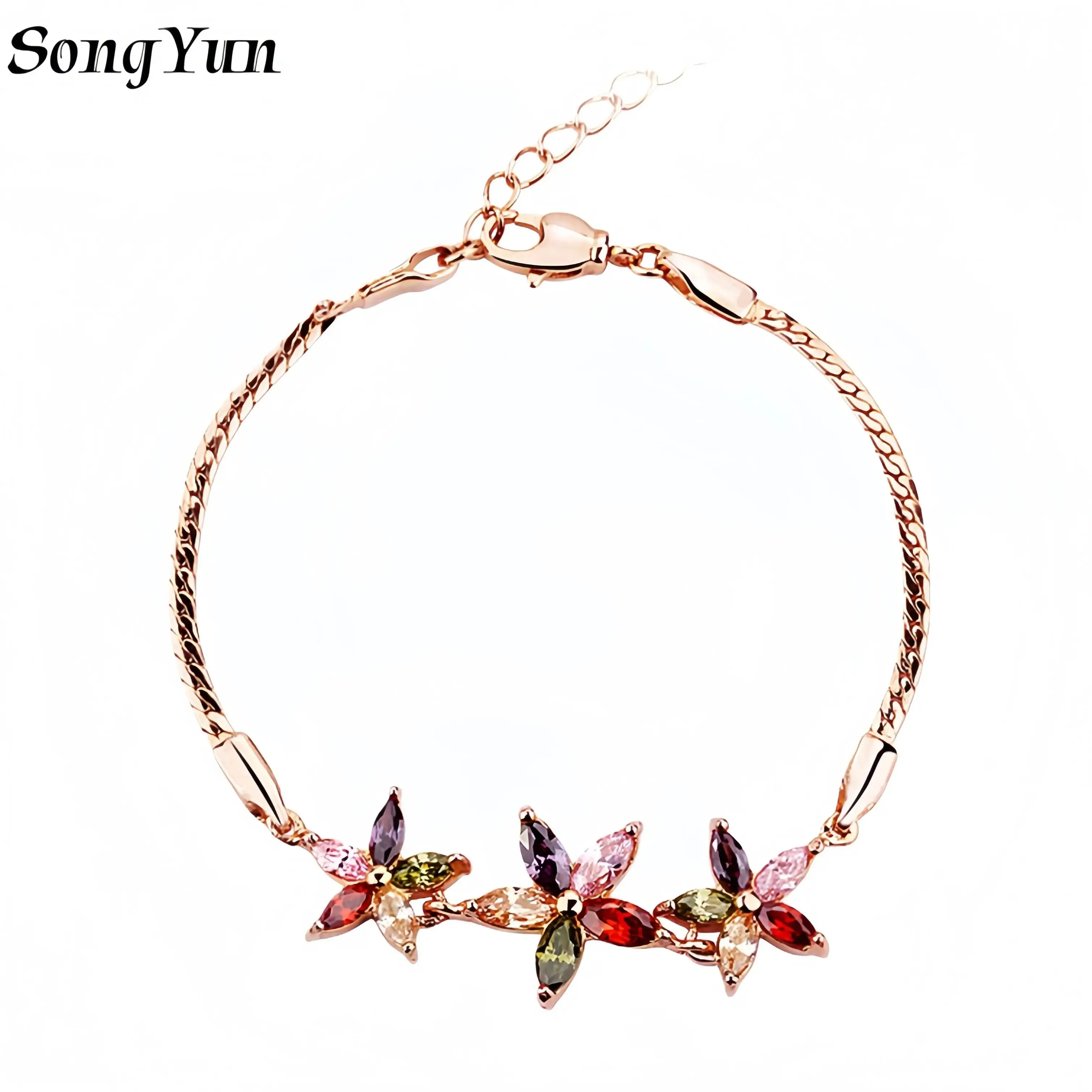 

SongYun Jewelry Manufacturer MHT Healthy Copper Bracelets For Women 5A Colorful Zircon Gemstones Flower Bracelet Bangle Jewelry