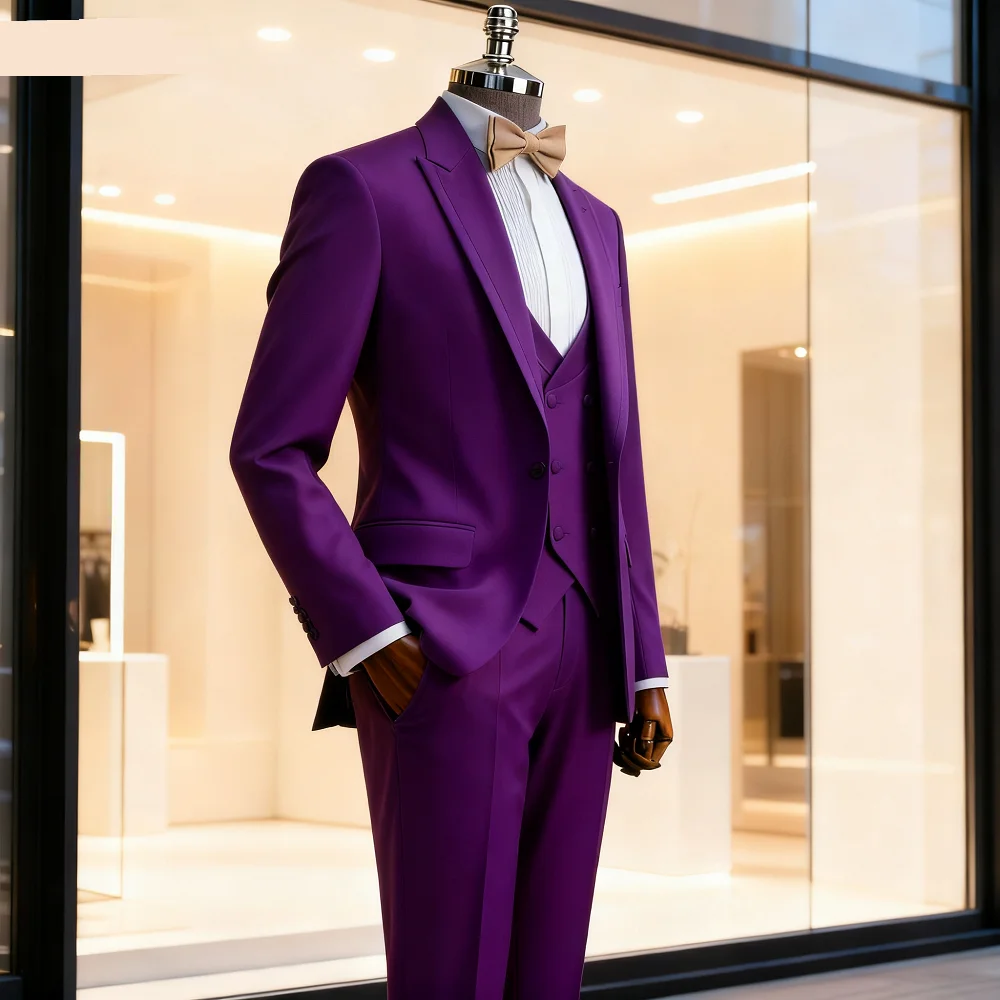 

Suave Khaki Unique Breasted Peak Lapel Men's Ternos 3-Piece Suit (Jacket + Pants + Vest) Wedding Party Ensemble