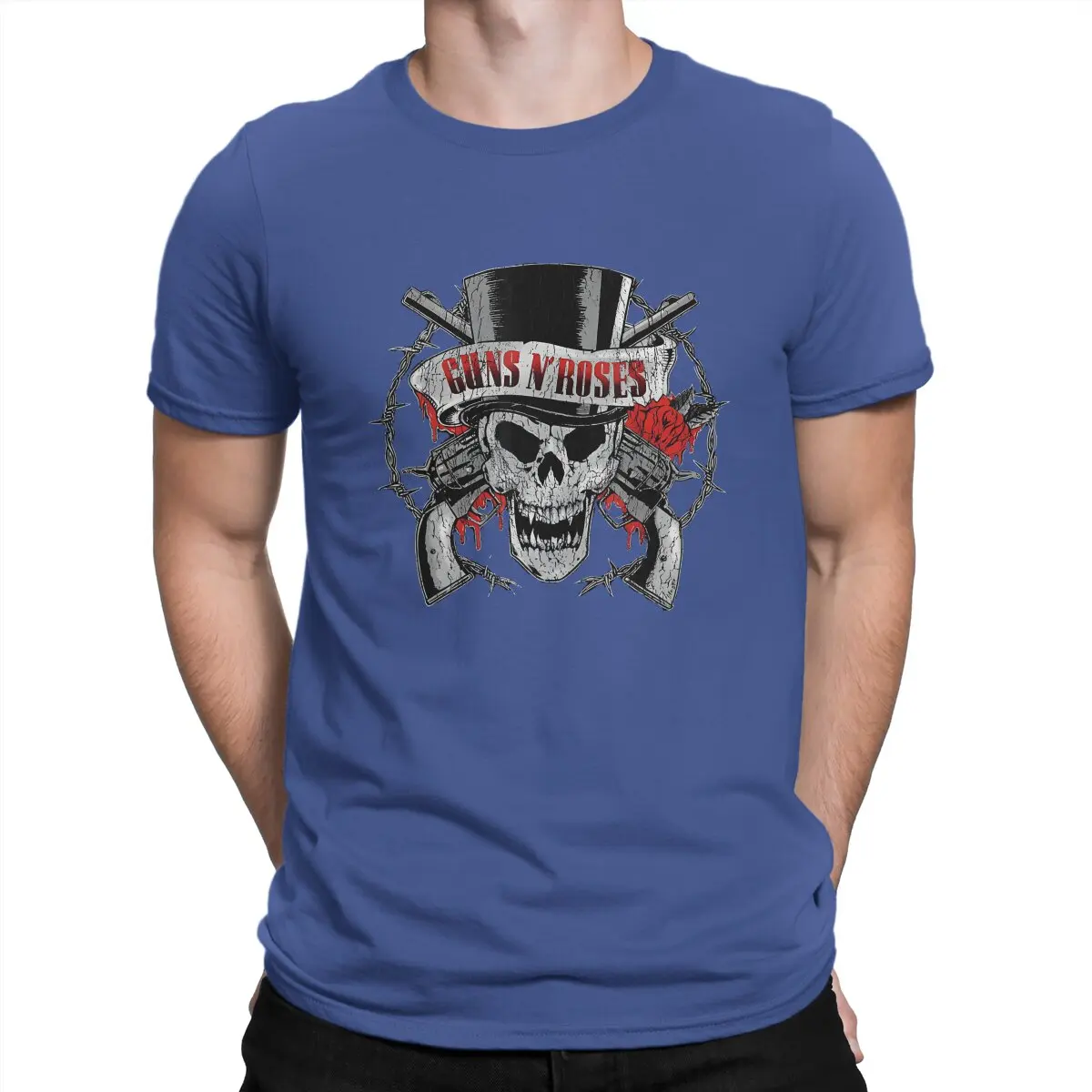 Camiseta Vintage de calavera con sombrero divertido para hombre, cuello redondo, 100% algodón, Guns N' Roses, manga corta, Tops de fiesta