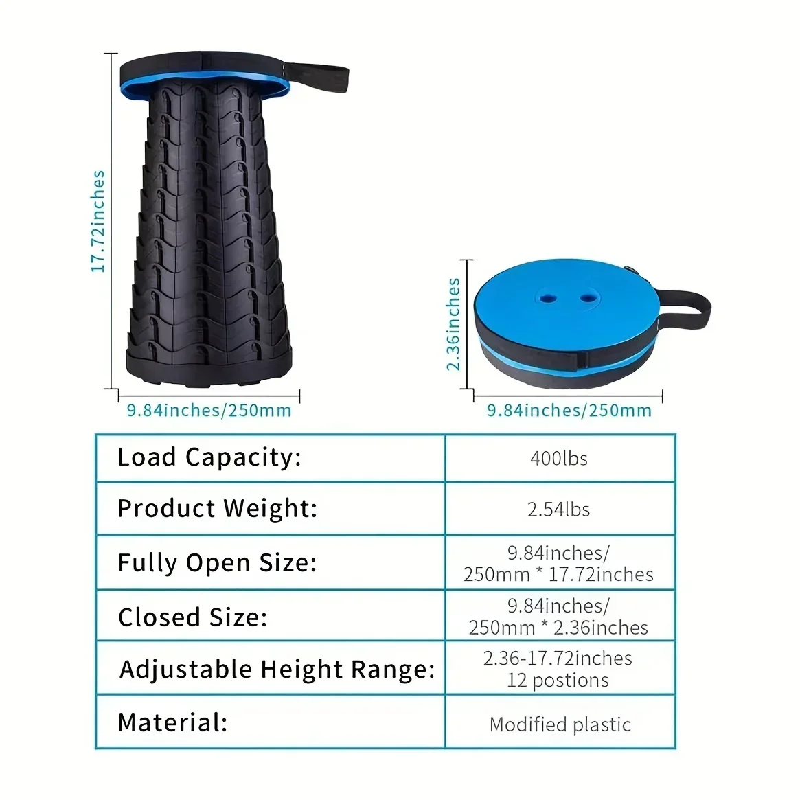 Taburete plegable portátil mejorado, ligero pero más resistente, con capacidad de carga de 400 libras, taburete retráctil