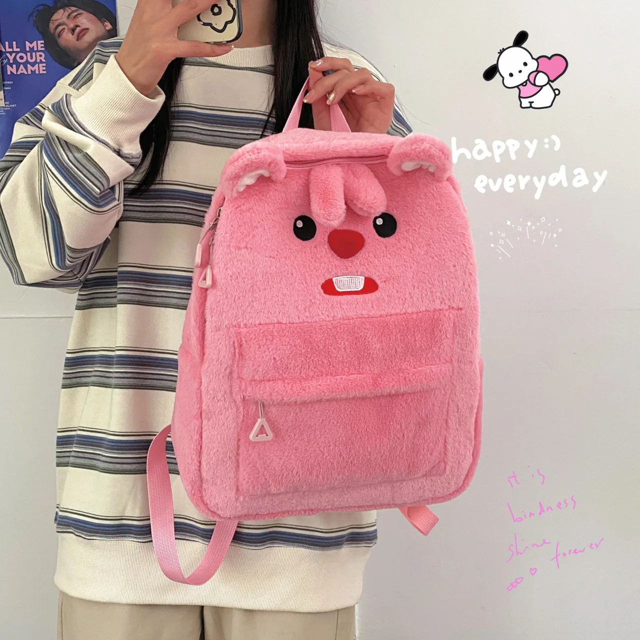 

MINISO LOOPY Super Cute Plush Backpack for Girls, Lightweight and Cute, Large Capacity Student Computer Bag, Kawaii Best Gift