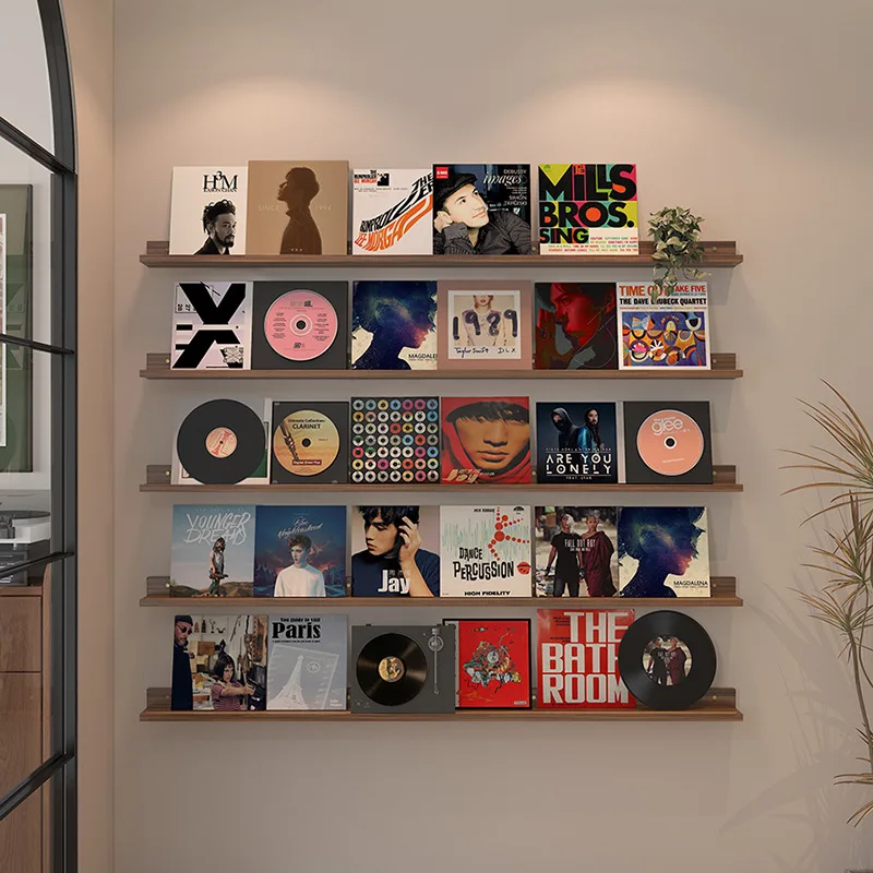 

Настенная полка из массива дерева для компакт-дисков | Держатель виниловой пластины | Настенный декор для хранения плавающих дисков