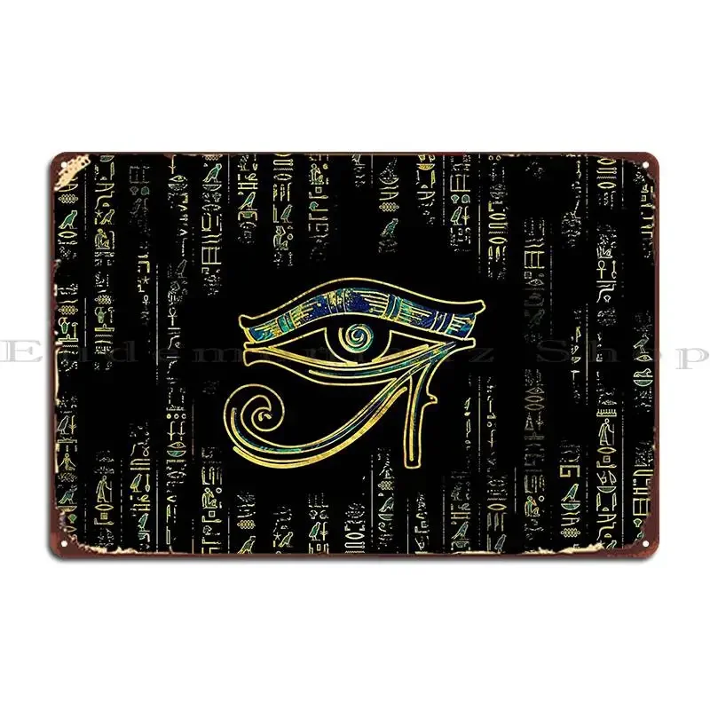 Egyptian Eye Of Horus On Hieroglyphics Gold And Marble Metal Plaque Printing Living Room Living Room Tin Sign Poster