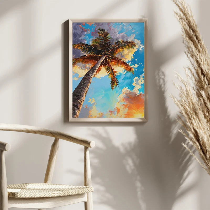 Oil Painting Beautiful Landscape Ocean Scape Poster Canvas Printing Beach View Wall Art Decor Palm Tree Home Room Wall Art Decor