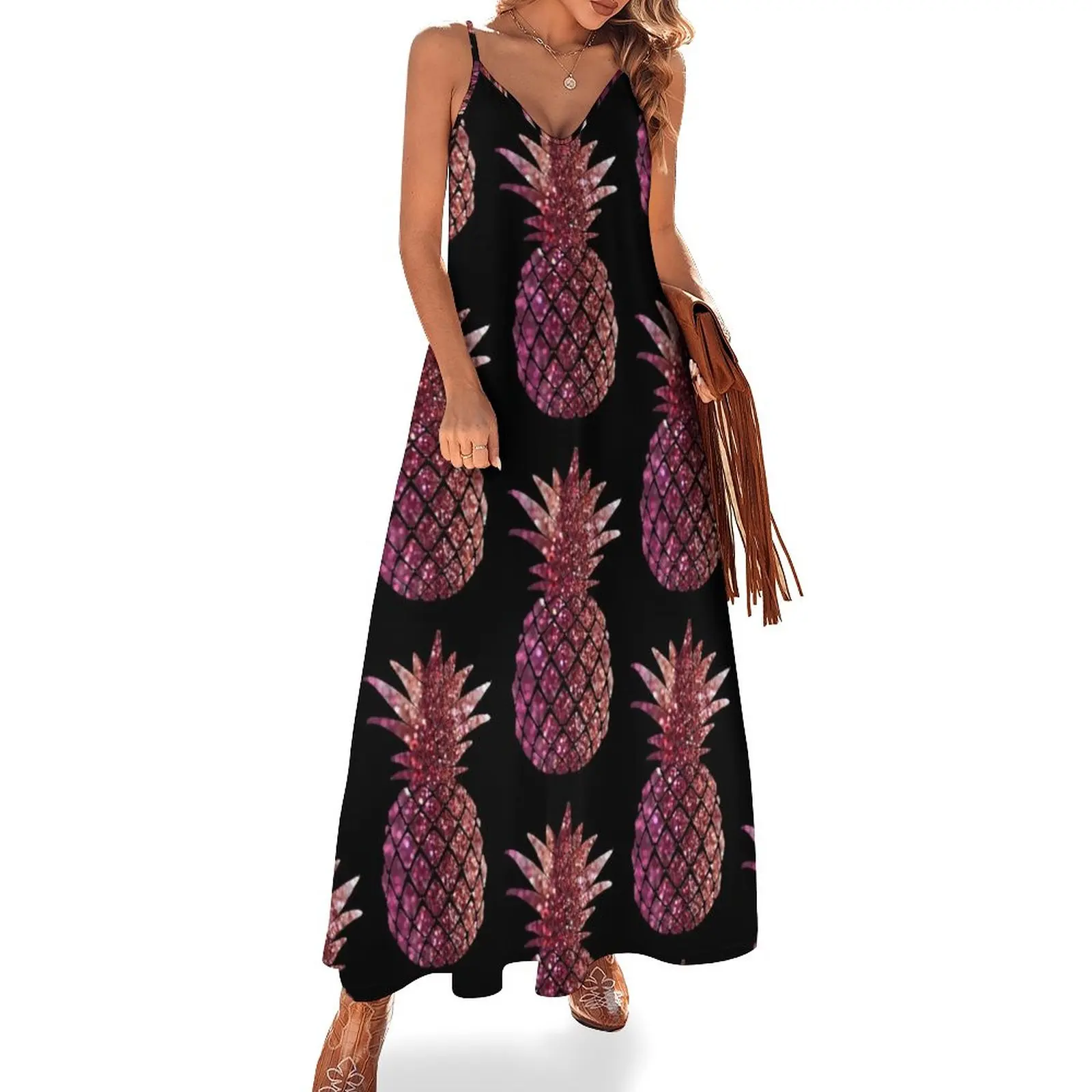 

Pink Red Gradient Ombre Pineapple - Glitter Pineapple Sleeveless Dress Dress vintage Evening gown