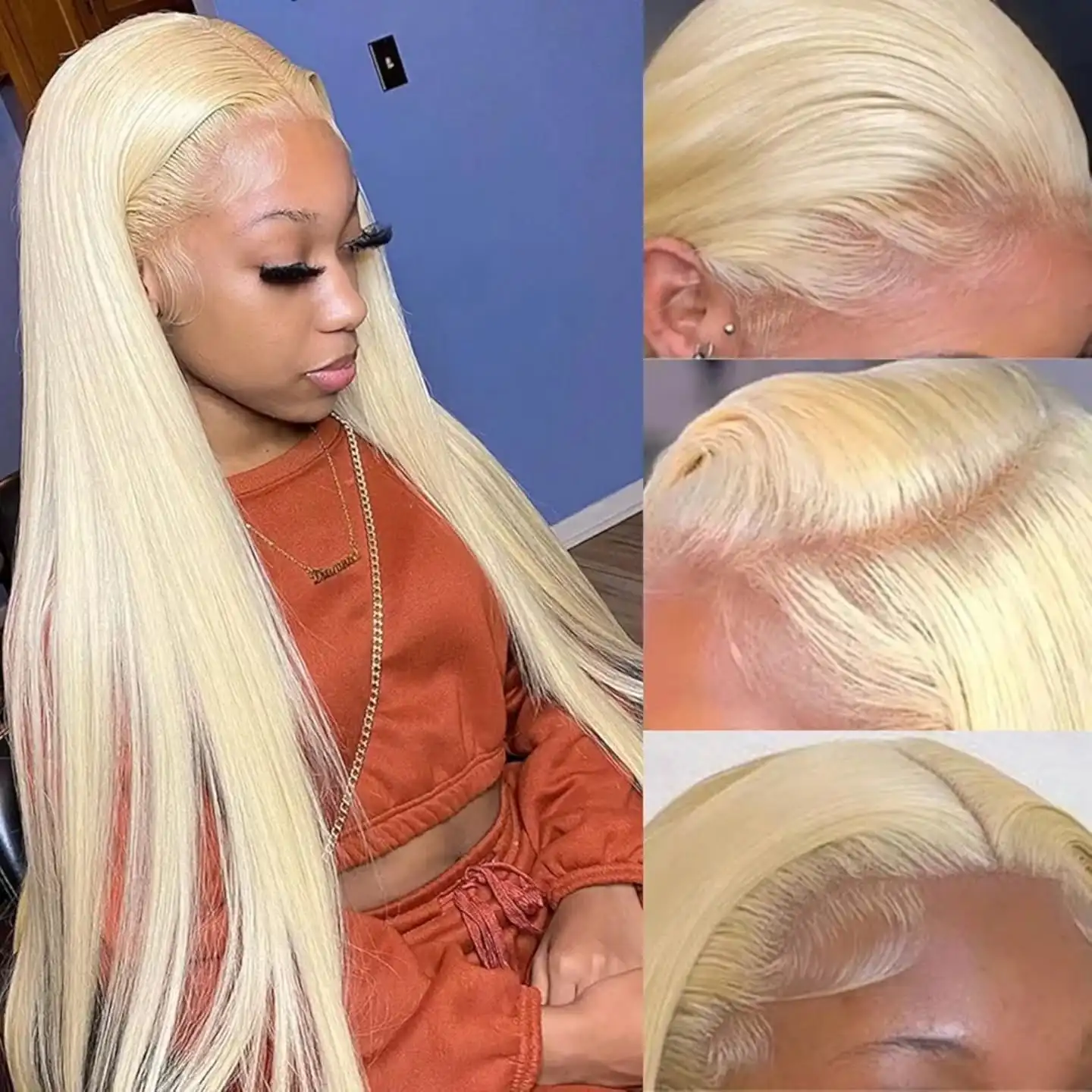 

613 Blonde Color Straight 13x4 Transparent Lace Frontal Wig 100% Human Hair Good Quality Hair
