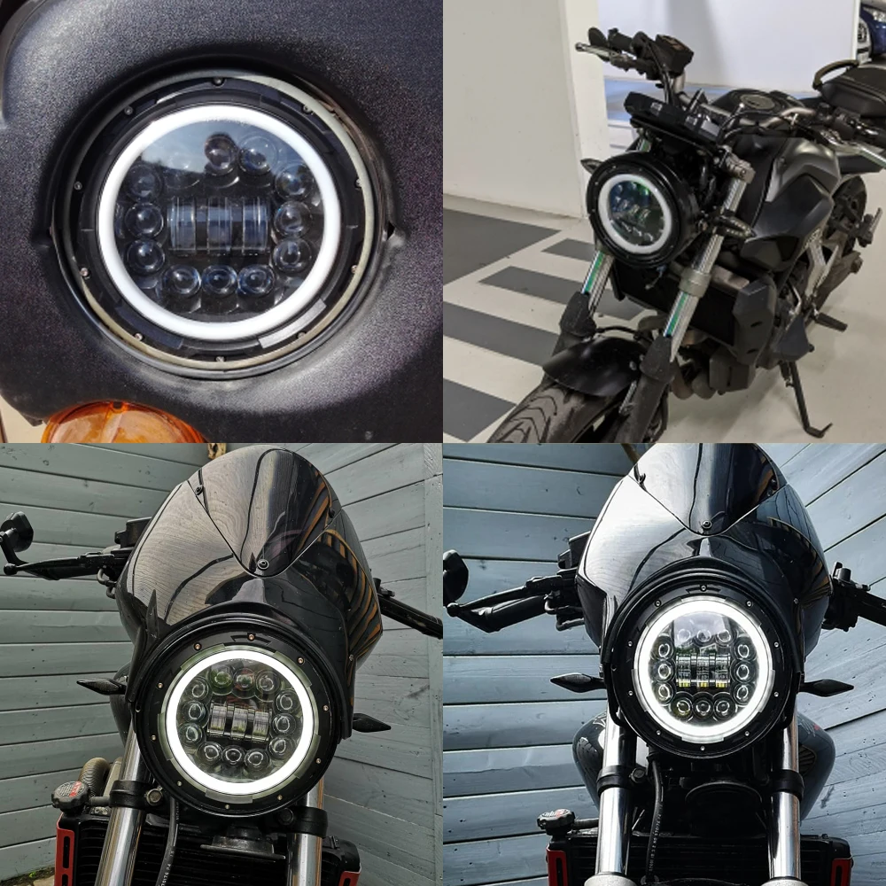 أضواء LED للدراجات النارية 7 بوصة المصباح هالو DRL مصباح لـ Royal Enfield Himalayan 400 411 650 350 Cafe Racer 7 "موتو المصباح الأمامي.