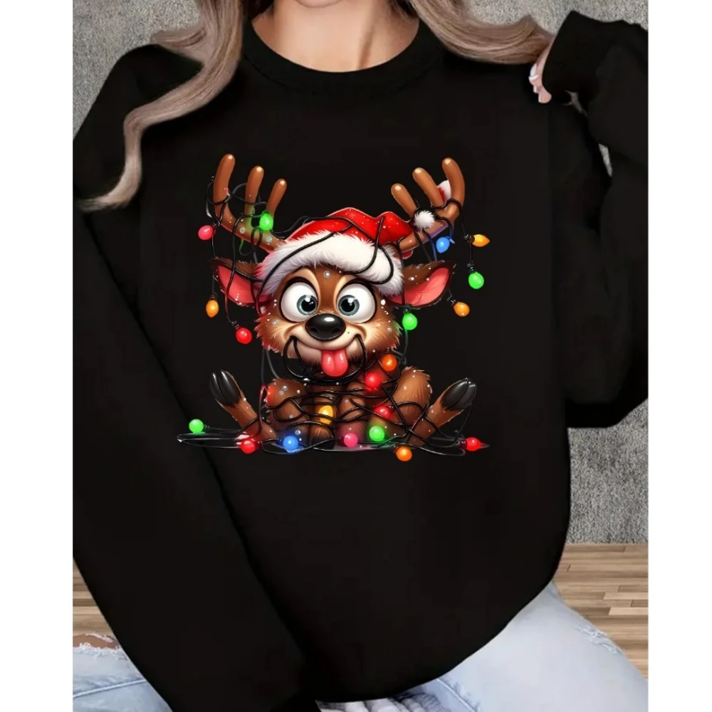 عيد الميلاد لطيف الغزلان على شكل أضواء ملونة مطبوعة البلوز كم طويل الشارع أزياء رياضية للجنسين النساء الرجال السترة #2