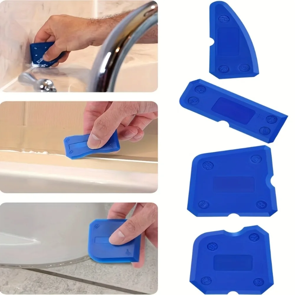 4pcs Multi-Function Silicone Sealant Applicator,Scraping Board Set,Durable Manual Caulking Tool with Ergonomic Handle