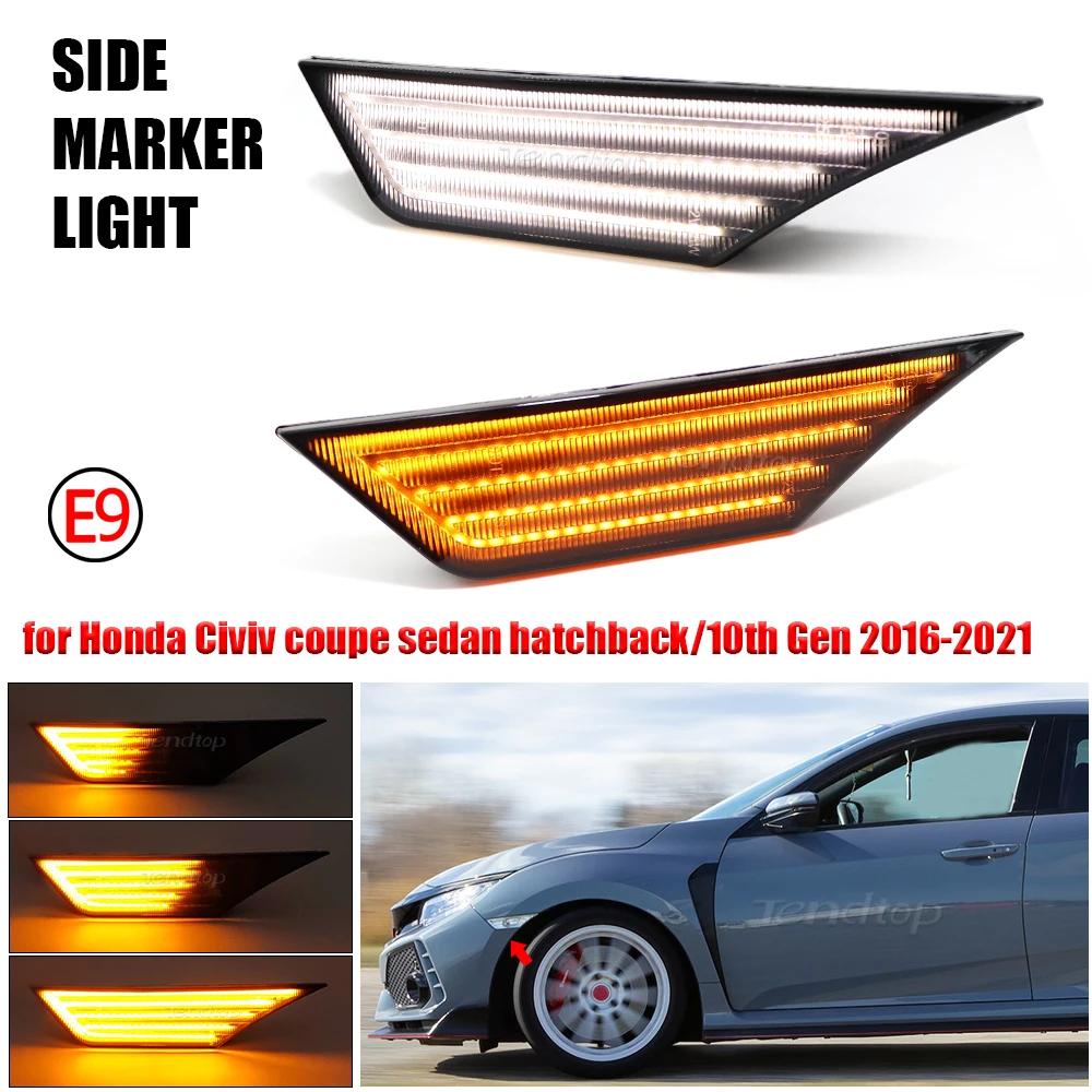 2Pcs For Honda Civic 10th Gen Sedan/Coupe/Hatchback Dynamic LED Turn Signal DRL White Side Marker Light Repeater Lamp