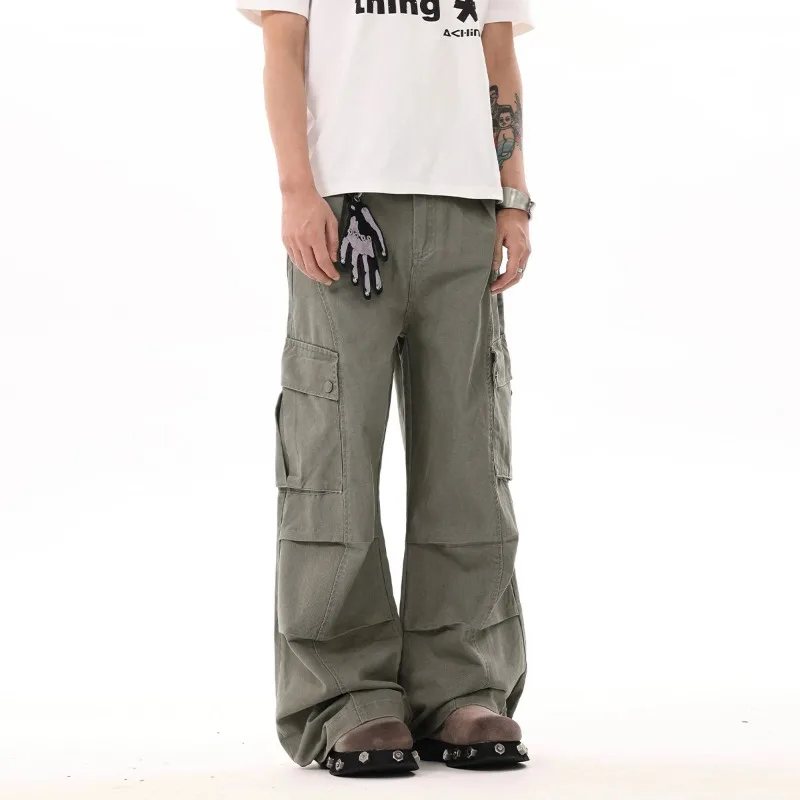 OR FL Coarse Roughened Texture Aged American Style 100 Cotton Women Cargo Trousers Trendy Brand Baggy Staraight Slacks Y2k Pants