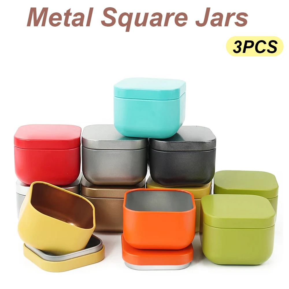 3PCS Metal Square Candle Jars 50ml Candle Tins Empty Storage Container Candy Boxs Pot with Lids  Aromatherapy Candle Small Tins