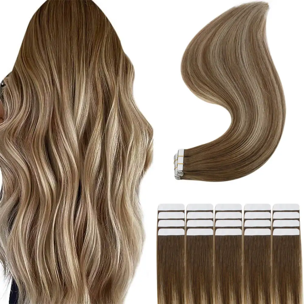 

Full Shine Tape In Hair Extensions 100% Remy Natural Human Hair Skin Weft Hair For Salon