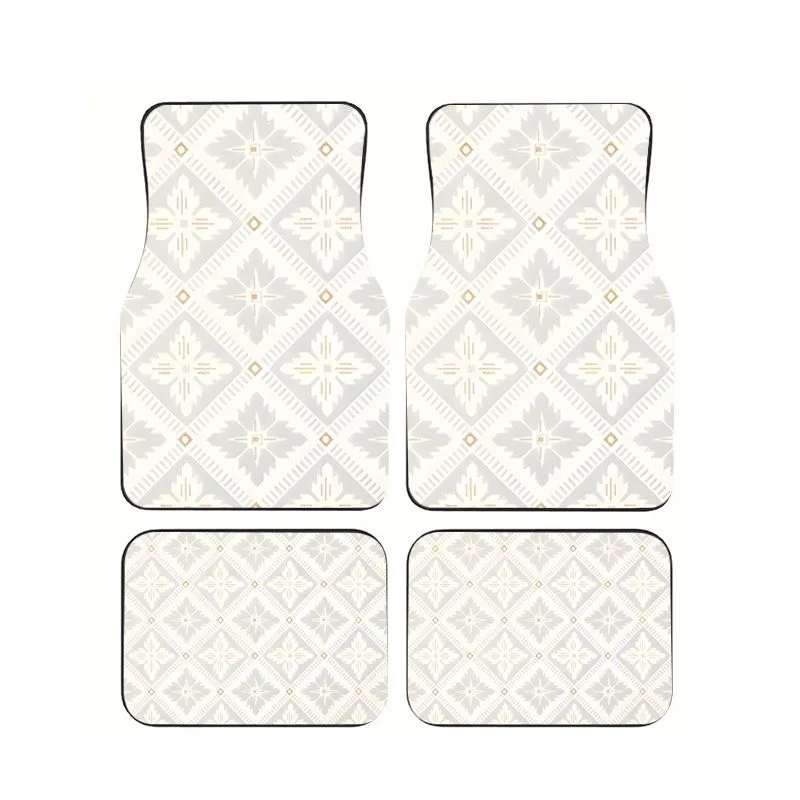 

Bohemian Grey Geometric Car Floor Mats 4Pcs Universal Non-slip Wear Resistant Waterproof Auto Foot Pads Interior Protective Mats