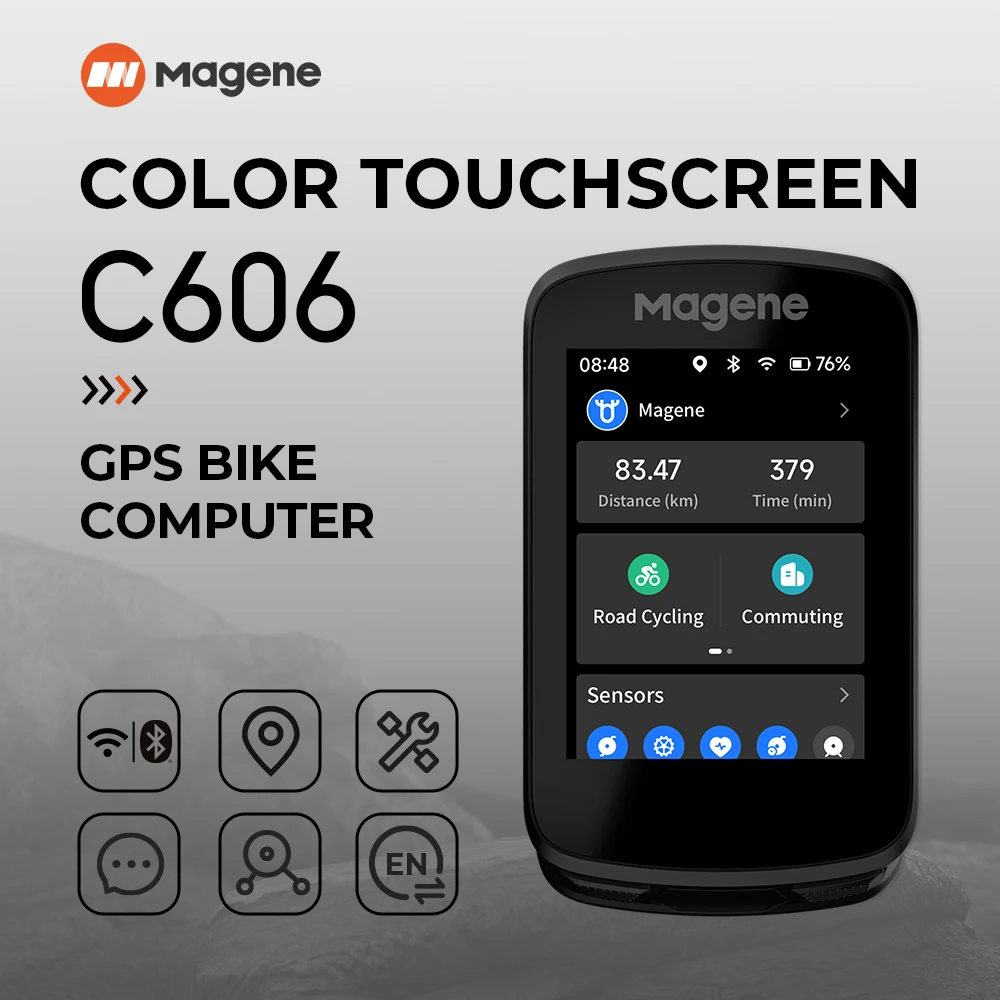 Magene C606 Touchscreen GPS Bike Computer Navigation WiFi Cycle Speedometer Cycling Digital Stopwatch 2.8 Odometer Bluetooth Ant