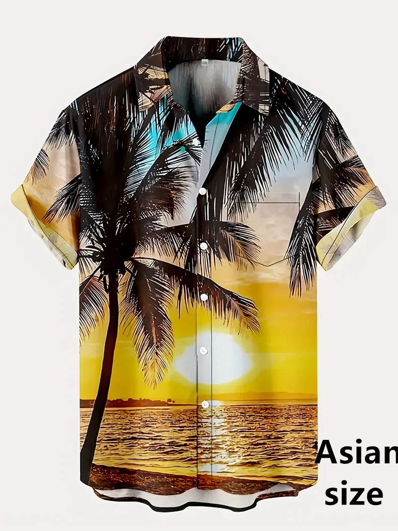 Chemise hawaïenne imprimée cocotier psychédélique néon pour hommes et femmes, chemises à boutons à manches courtes, pour la marche de rue, la plage touristique, été