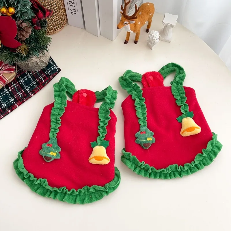 Fleece Christmas Dog Dresses Strap Autumn Winter Dog Clothing Skirt Cat Pet Clothing Cosplay Christmas Clothes for Small Dog