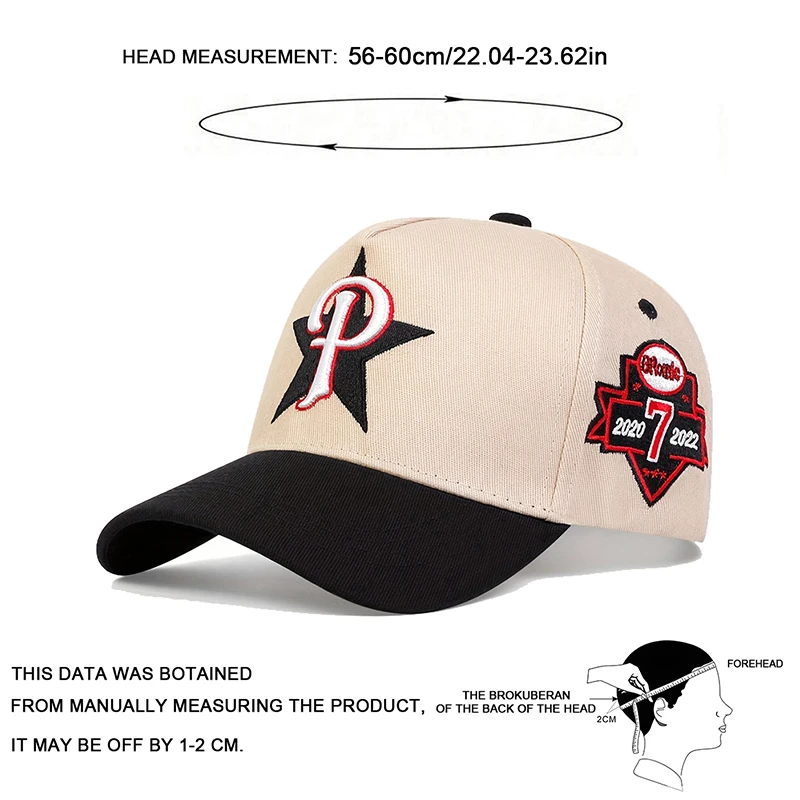 Unisex Five Pointed Star P Letter Embroidery Side 7 Baseball Caps Spring Autumn Outdoor Adjustable Casual Hats Sunscreen Hat