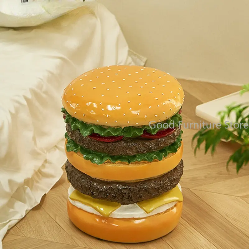 New Creative Corn Hamburger Resin Stool Footstool Family Indoor Living Room Floor Ornaments Home Soft Decor Furnishings