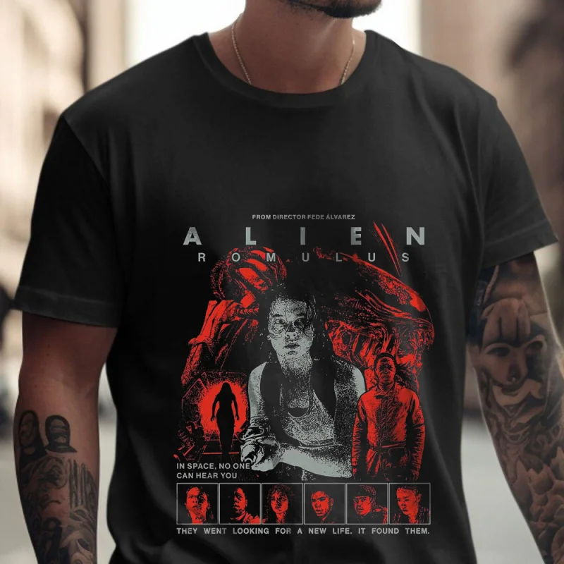 

Alien romulus 0126 Retro Sic-fi Gift T-Shirt Xenomorph Graphic Clothes All size Tops S-6XL 100% cotton printed Unisex Tee