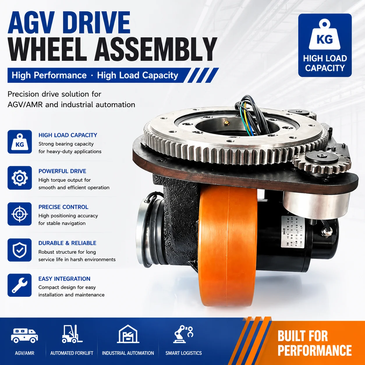 TZBOT 1000kg Heavy Duty AGV Drive Wheel Assembly 1500w Bldc Motor Horizontal Steering Wheel for Autonomous Mobile Robots