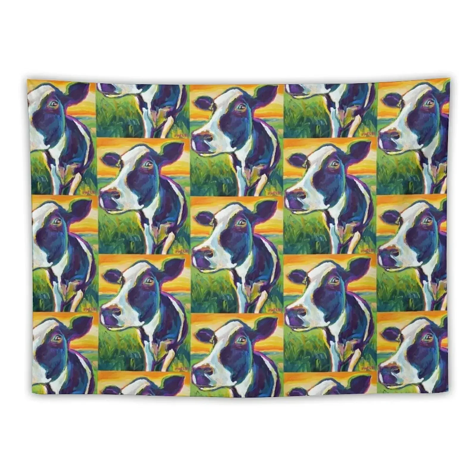 

Colorful FARM COW by Robert Phelps Tapestry Home Decorations Wall Carpet Tapestry