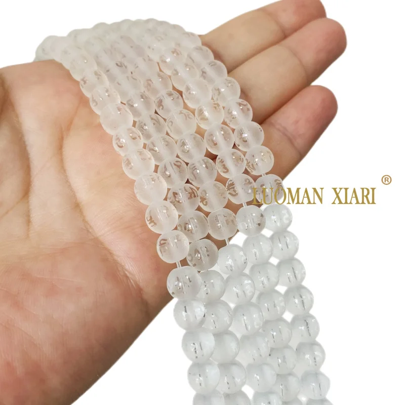 Matte Clear Glass Buddha Beads Tibetan Mantra Carving Loose Spacer Beads for Jewelry Making Diy Bracelet Earrings Accessories