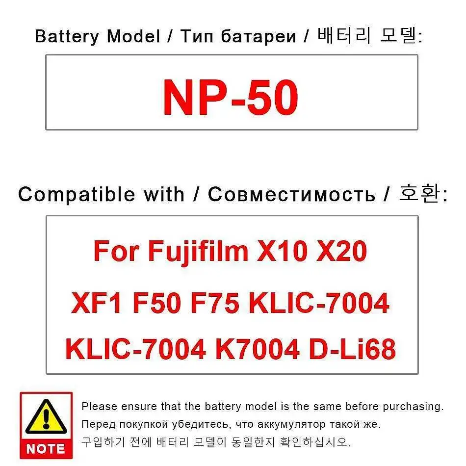 Akumulator do aparatu cyfrowego 1400 mAh, wysoka wydajność, NP-50, do Fujifilm X10 X20 XF1 F50 F75 Klic-7004 K7004 D-Li68
