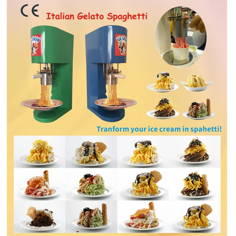 Spaghetti Soft Ice Cream Machine Automatic Ice Cream Embossing Noodles Ice Cream Machine Spaghetti Gelato Making Machine