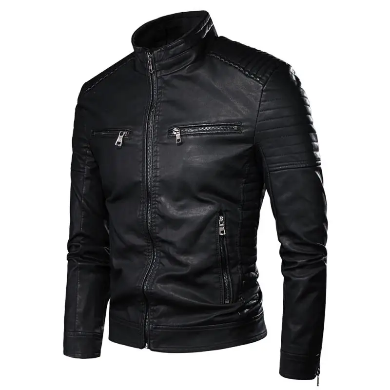 

Men Autumn Brand Pop Causal Vintage Leather Jacket Coat Men Spring Outfit Design Motor Biker Pocket Pu Leather Jacket Men M-4Xl