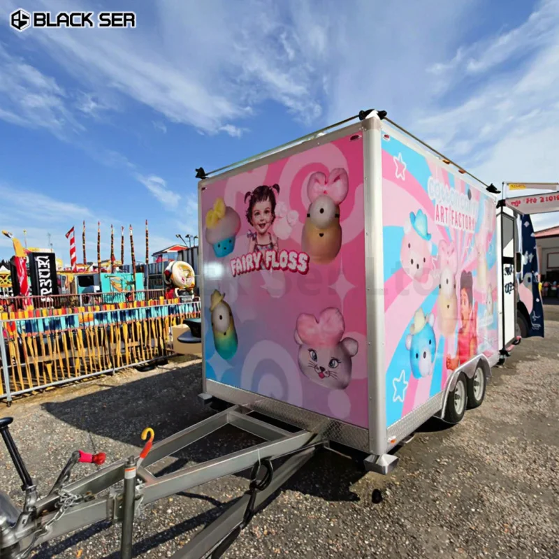 Custom.Blackser مقطورات شاحنة الغذاء معايير الولايات المتحدة في الهواء الطلق المطبخ المحمول شاحنة القهوة بيع حلوى القطن #4