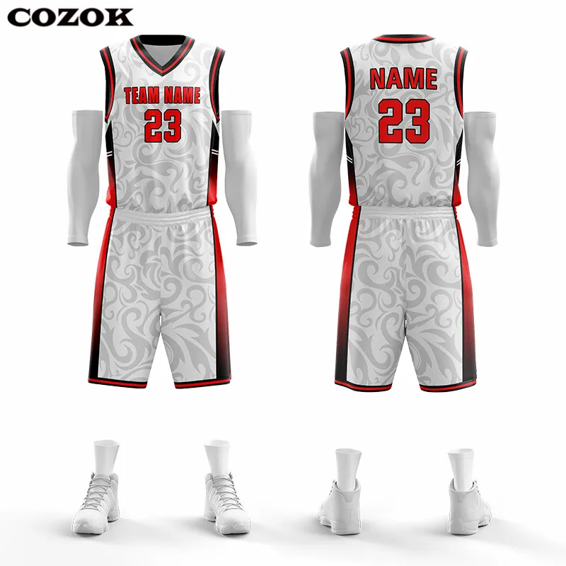 

Basketball Uniform Child Customized Basketball Uniforms Sets Men Red and White Basketball Jerseys Training Basketball Shorts