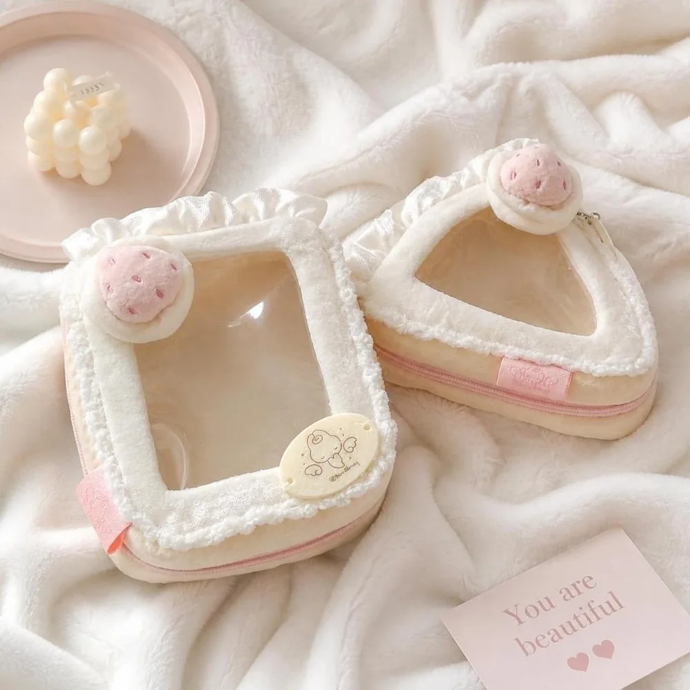 Cute Zipper Closure Doll Display Bag Portable Sweet Clear Window Storage Pouch Charming Kawaii Transparent Storage Bag Kpop