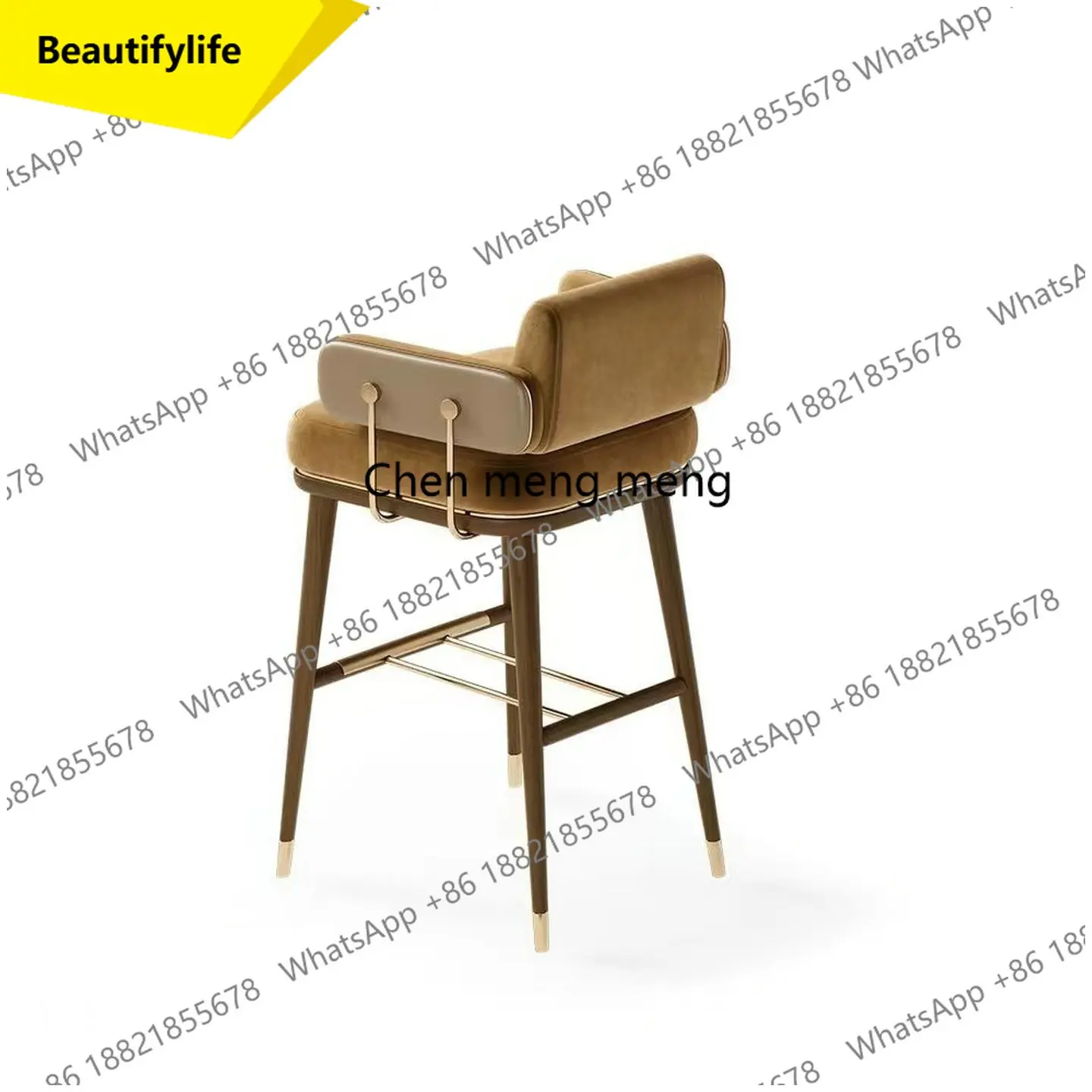 D02 Light luxury metal fabric bar chair backrest high stool flannel household island chair