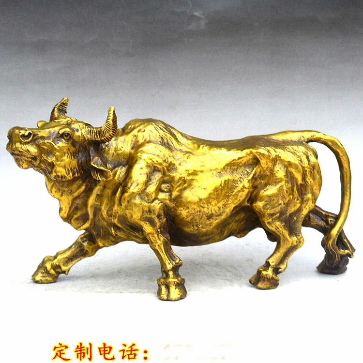 33CM large # TOP HOME SHOP Company FENG SHUI business GIFT Money Drawing GOOD LUCK Bull Taurus bullfight Mascot Brass Sculpture