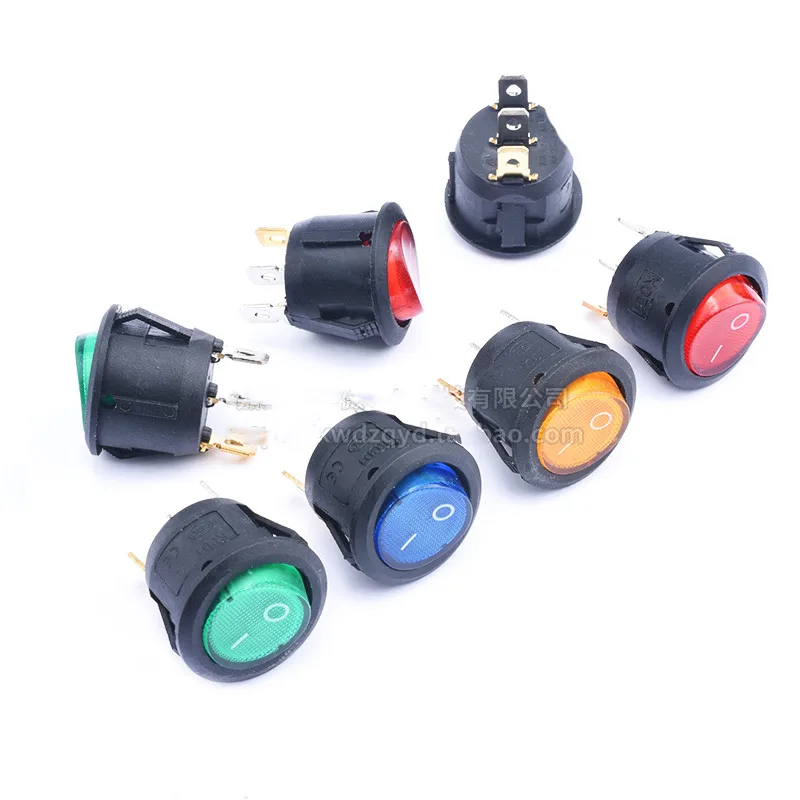 10Pcs KCD1-105 2/3Pin 220V Round Toggle Switch SPDT ON-OFF ON-OFF-ON Rocker Switch White Black Red AC 250V/6A 125V/10A