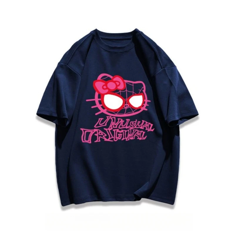 Novo kawaii sanrio olá kitty bonito impresso camiseta feminina anime ao ar livre solto encaixe de alta qualidade manga curta presente da menina