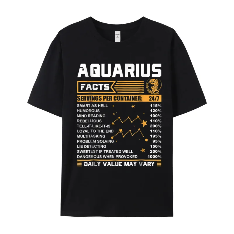 Family Aquarius Facts Zodiac T-Shirt Funny Printed T-shirts Crew Neck Cotton Fabric Men Tees Short Sleeve Tops Shirt Christmas