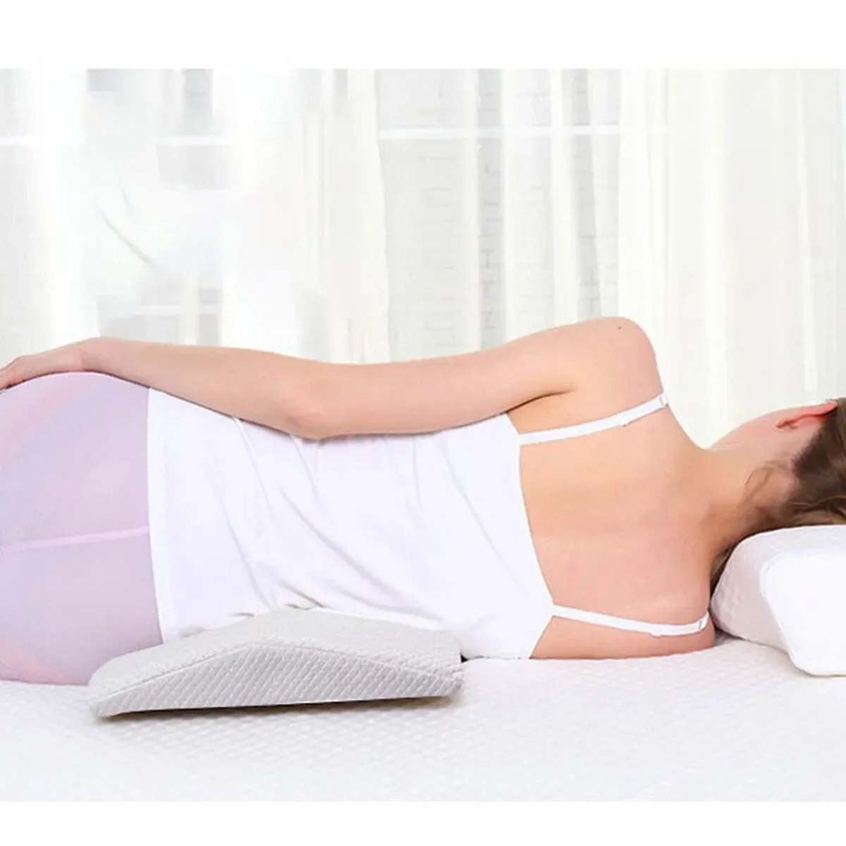 1pcs Memory Foam Lumbar Support Wedge Pillow Back Waist Bed Cushion Sleeping Leg Pad Yoga Pad Cotton