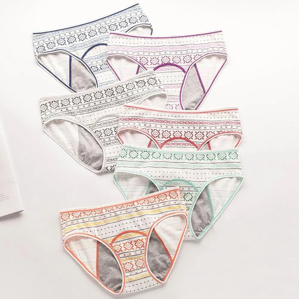 Summer Menstruation Panties Women Menstrual Underwear High Waist Geometric Print Period Leakproof for Women Elastic for Wear