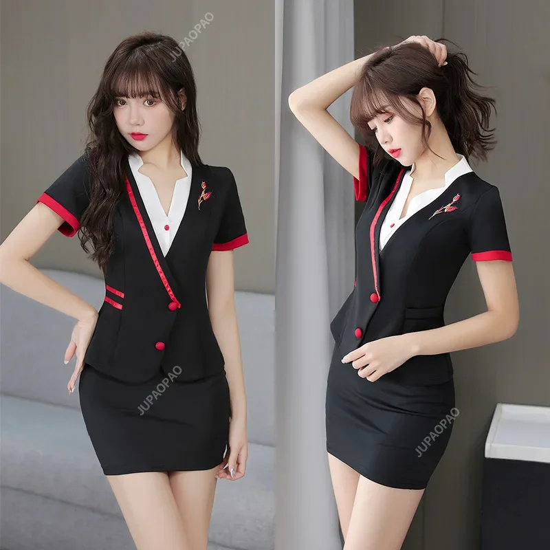 New Beauty Salon Elegant Uniform Foot Massage Technician Workwear Sauna Work Clothes for Women Hotel Club Front Desk Skirt Suit