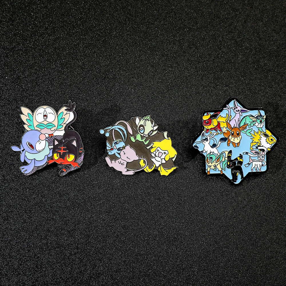 3 Pcs Cute Cartoon Broch Creativity Eevee Elf Series Enamel Pin Metal Badge Jewelry Backpack Clothing Accessories Gift