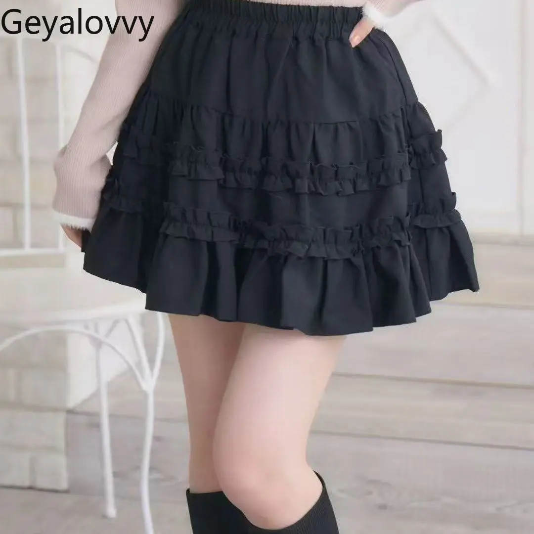 Falda corta acampanada blanca versátil japonesa, novedad de verano, minifaldas de pastel acampanadas con borde de oreja de madera de Color sólido para niñas dulces y lindas