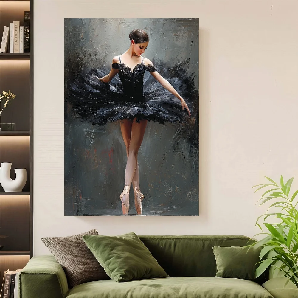

Framed Flat Flat FLAT1-pieceBlackSwanBalletDancerPoster-Elegantoilpaintingstyleballetwalldecoration, Dark-tonedballetdancerprint