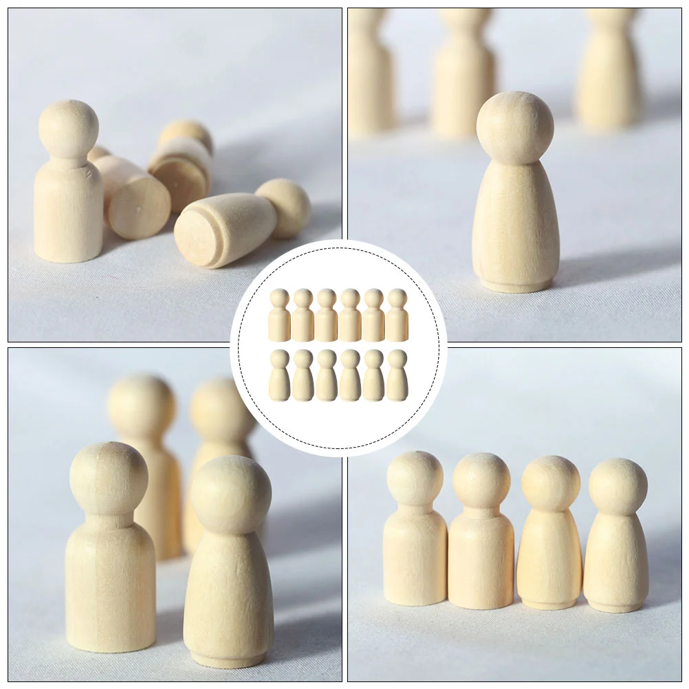 12 Pcs Mini Wooden Man Blank Peg Dolls Body Accessories Decor Decorations Men and Women