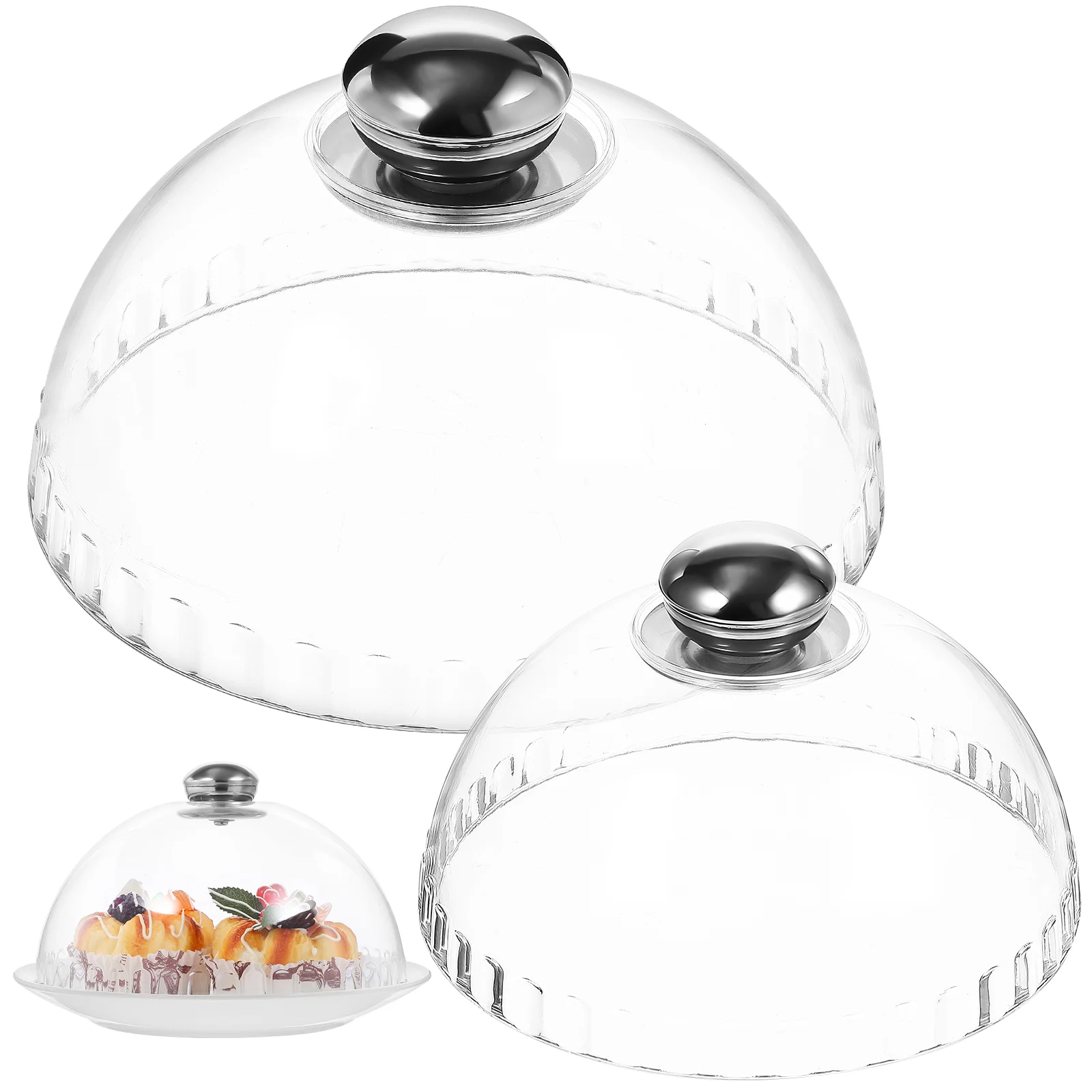 

2 Pcs Snack Tray Cover Food Protectors for Party Cake Dome Stainless Steel Clear